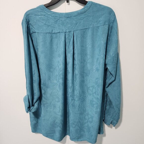 Simply Vera Vera Wang Blue Jacquard V-neck long sleeve BOHO top blouse shirt XL - Picture 8 of 8